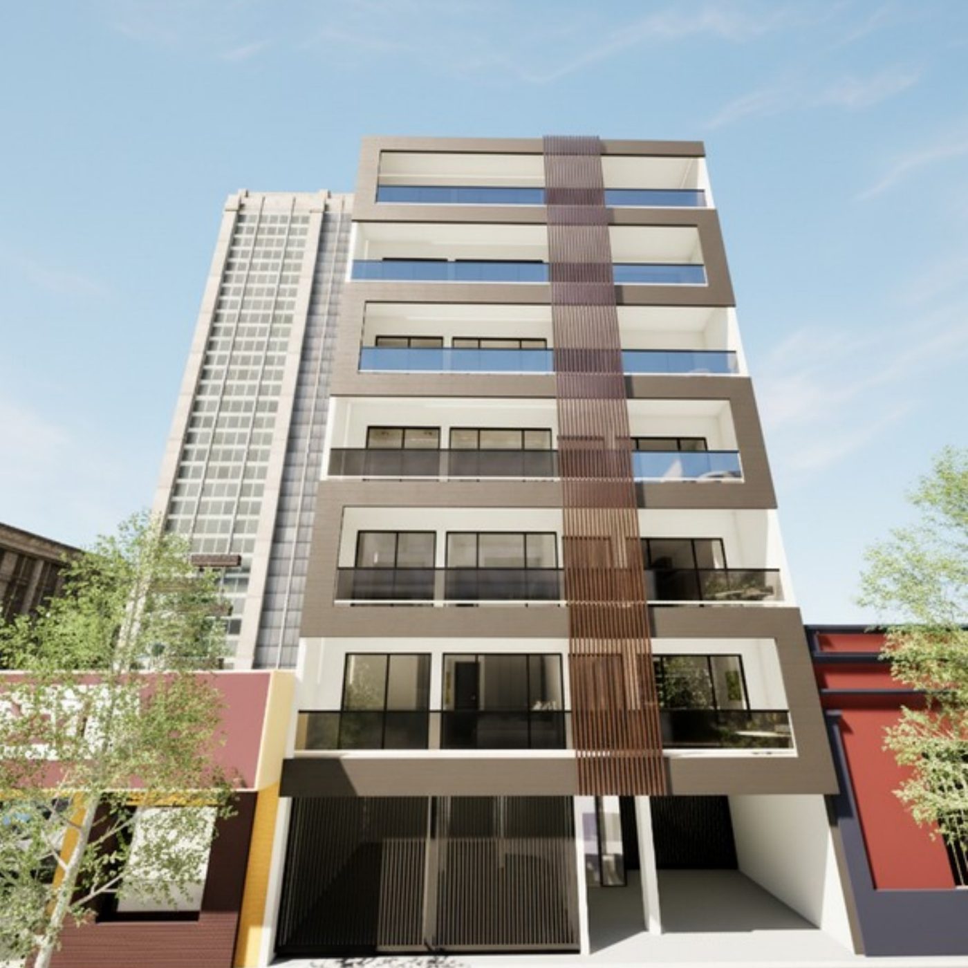 Render de la fachada del Edificio Gabotti en Av. Marconi 669