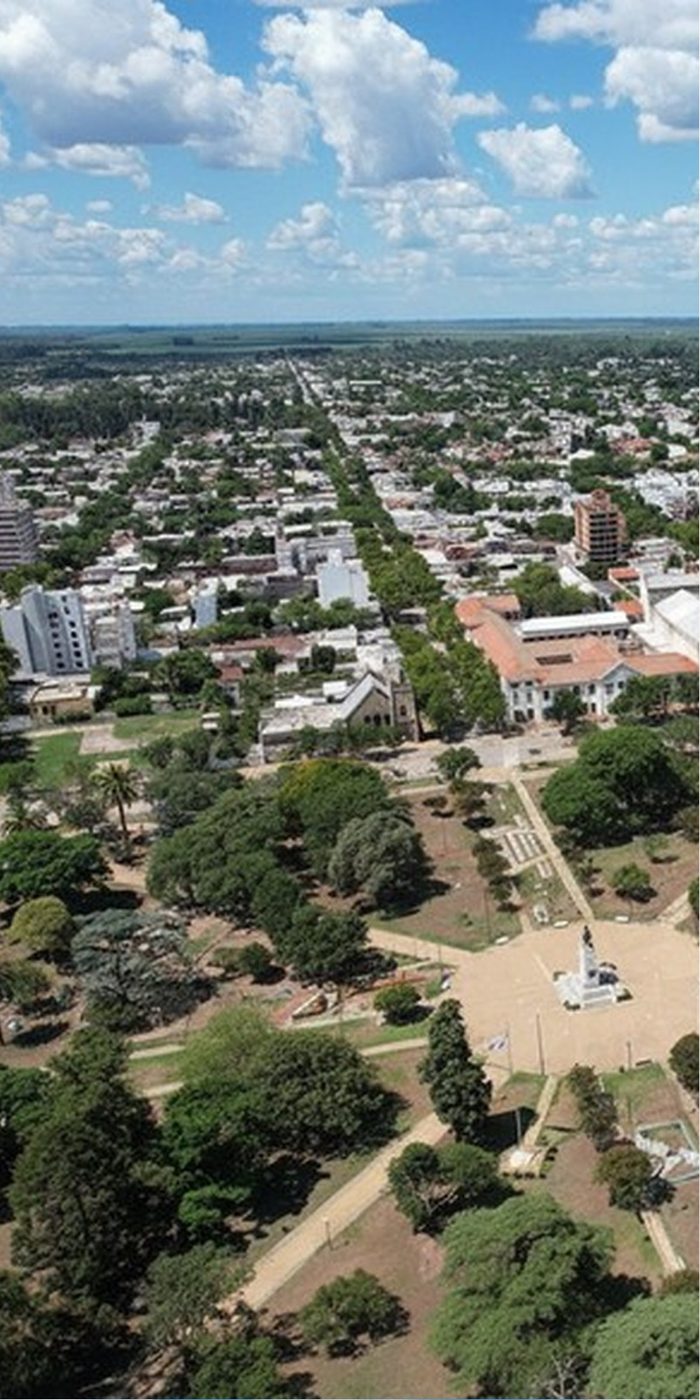 Vista aérea del centro de Venado Tuerto y la Plaza San Martín